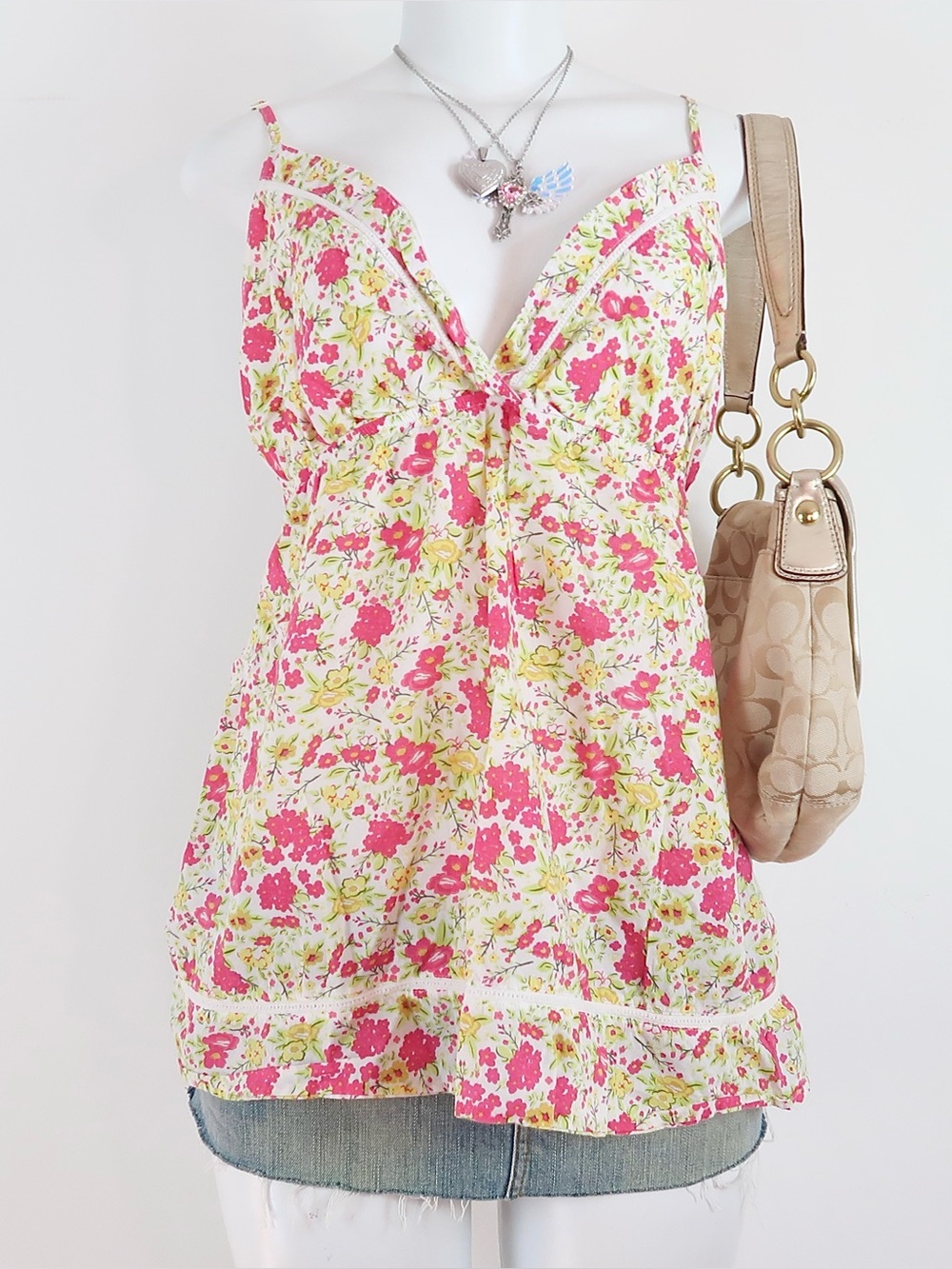 y2k floral babydoll cami lace trim tank